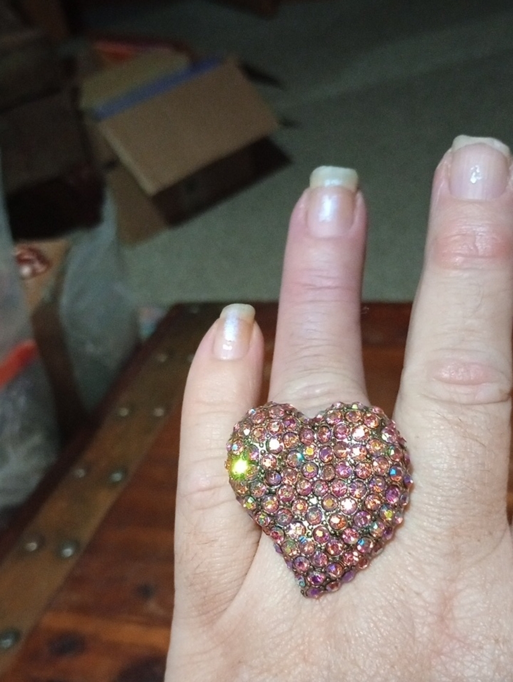 Crystal Heart Cocktail Ring in Pink and Gold